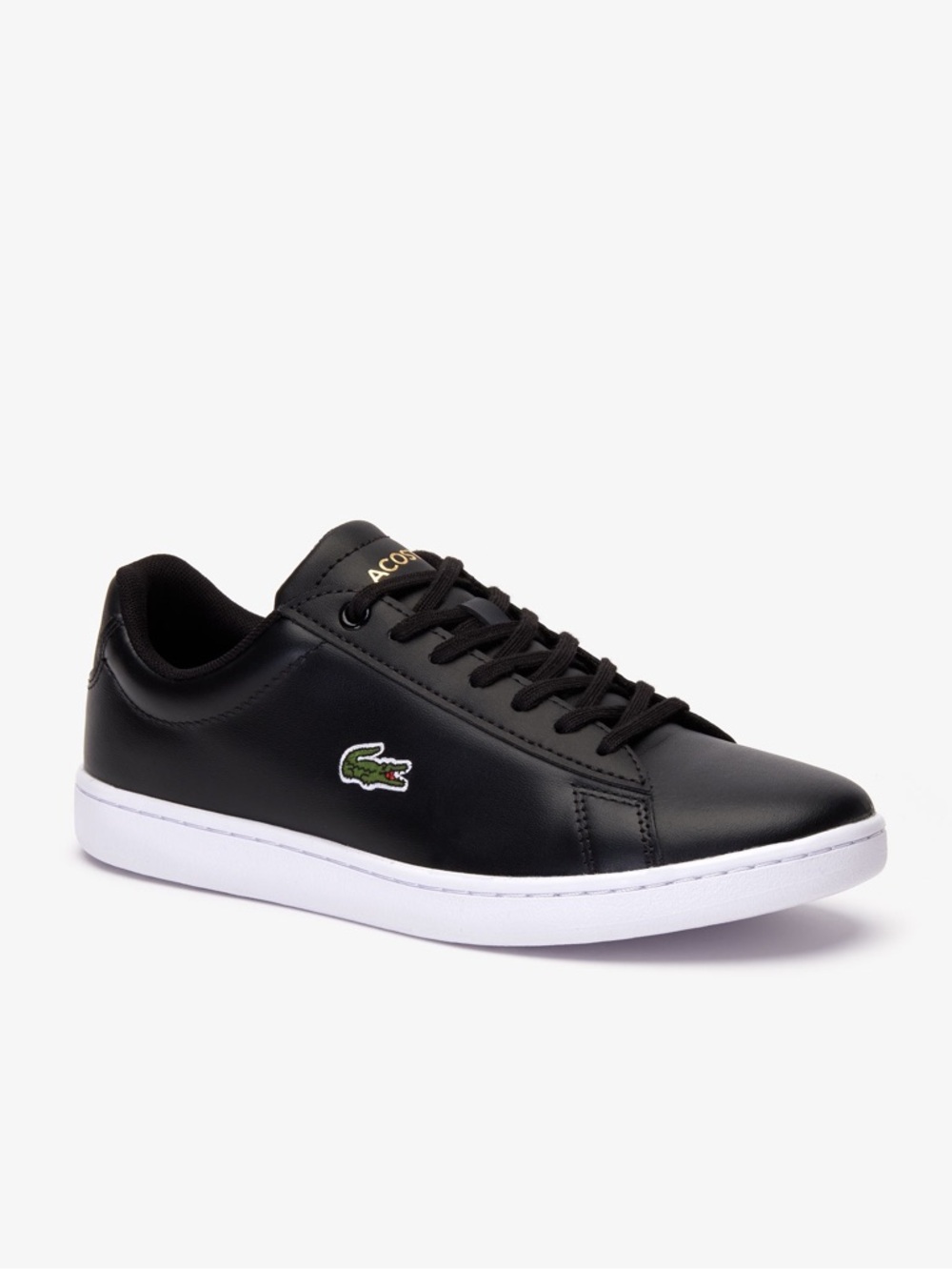 Lacoste Black Leather Low-Top Sneaker with Green Crocodile and White Sole
